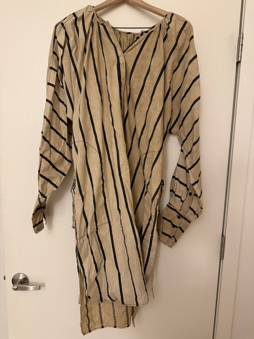 Uma Wang Striped Midi Shirt Dress with Tie Waist - Picture 2 of 9
